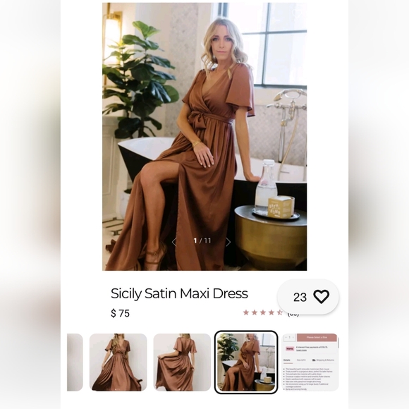 Baltic Born Sicily Satin Double Slit Maxi Dress in Rosy Brown NWOT - Picture 5 of 13